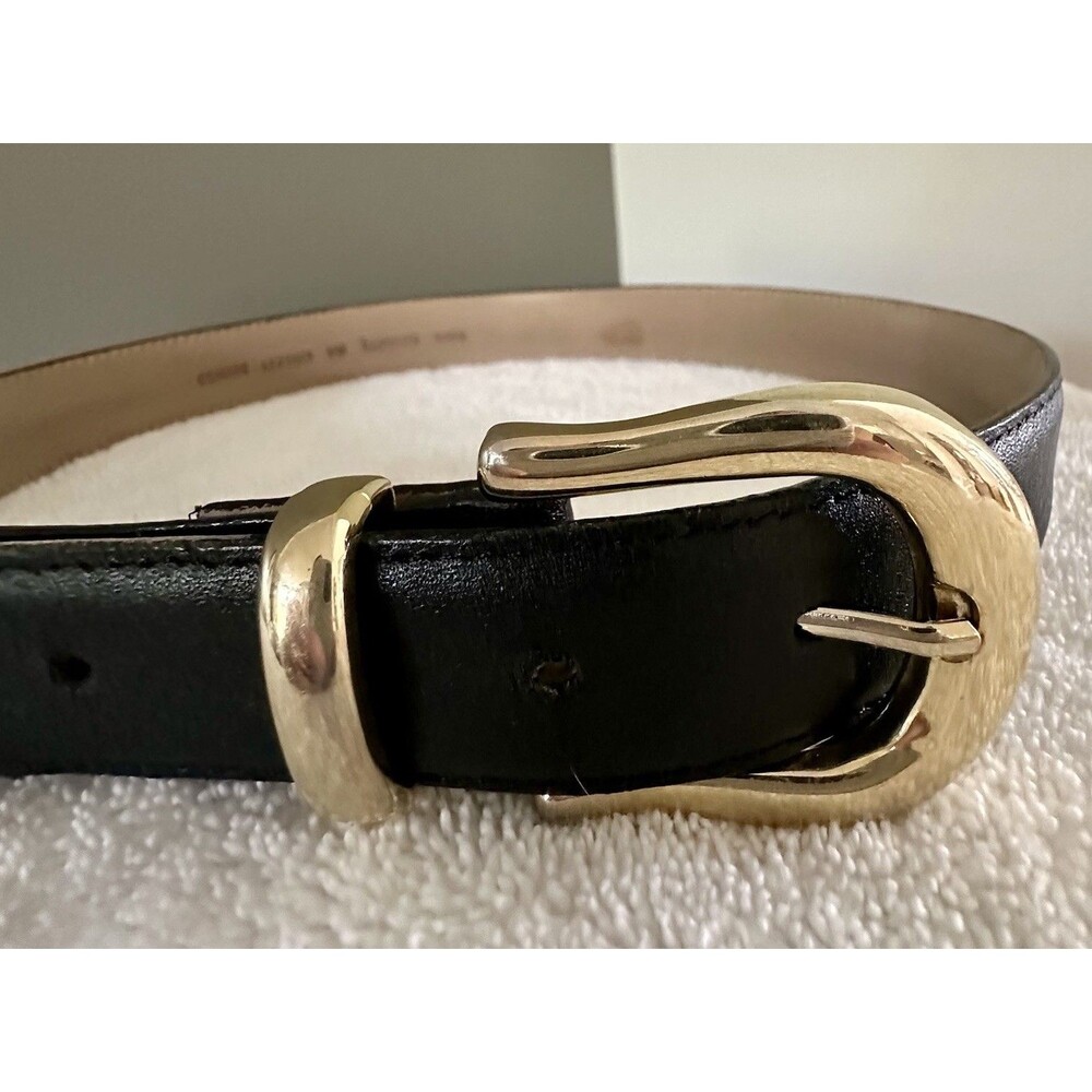 Capezio Black Leather Belt Size S/M 35” With Large Gold Buckle Vintage Y2K